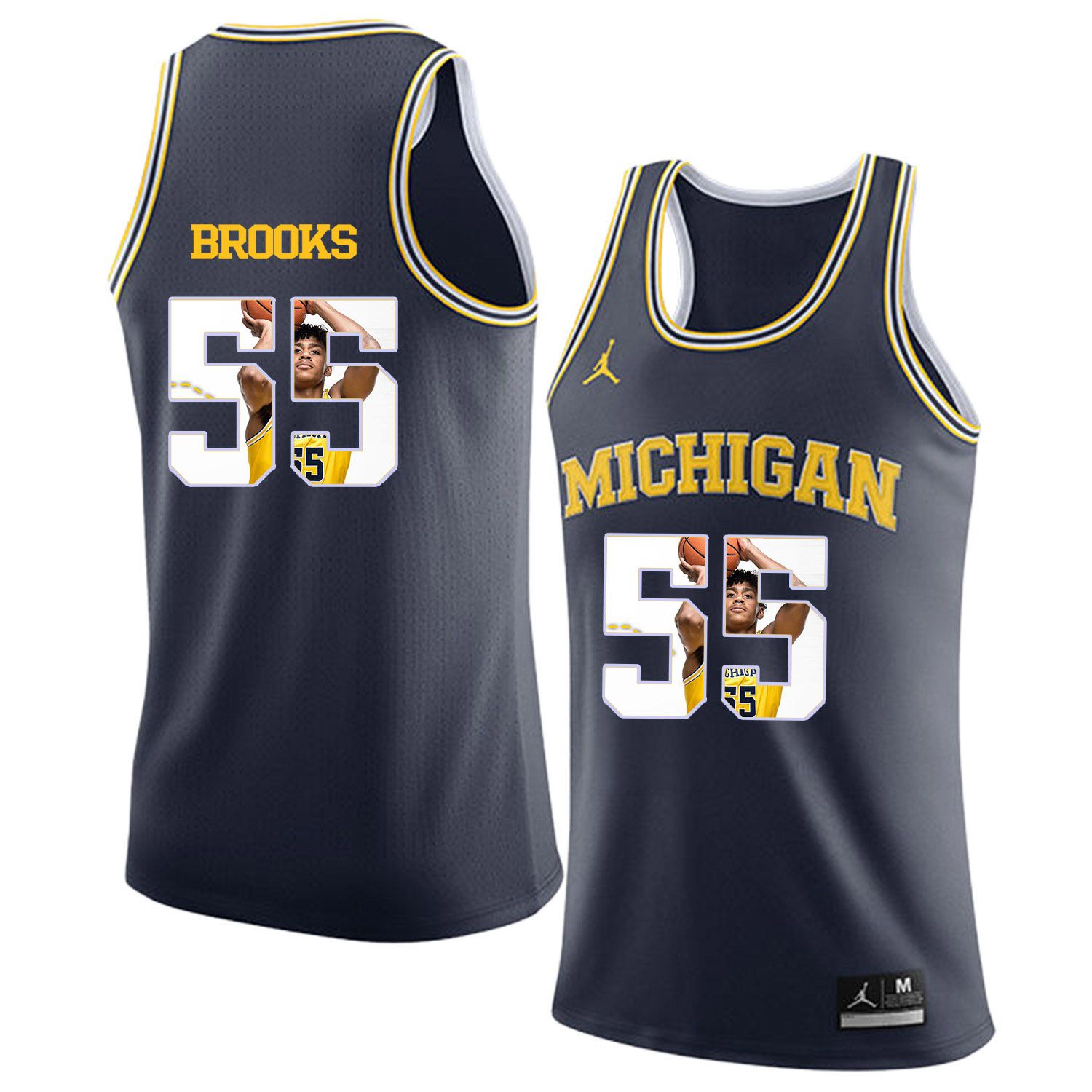 Men Jordan University of Michigan Basketball Navy 55 Brooks Fashion Edition Customized NCAA Jerseys